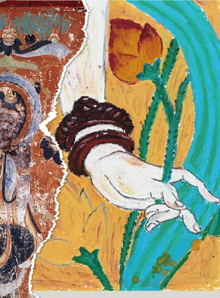 Study of a Dunhuang Buddhist mural with a painted hand and lotus